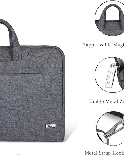 Voova Laptop Bag 17 17.3 Inch Water-resistant Laptop Sleeve Case with Shoulder Straps & Handle, Computer Case Cover Slim Briefcase Compatible with 17-18” Hp Dell Asus Acer, Grey
