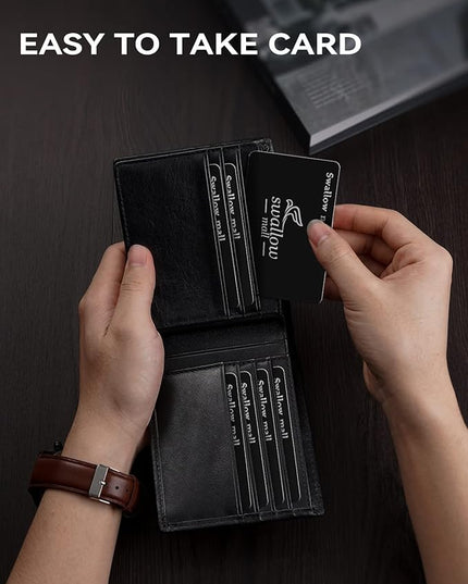 Swallowmall Mens Wallet Rfid Blocking Leather Wallet for Men Bifold Wallets with 1 ID Window 16 Card Slot