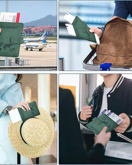 Passport Holder, Passport Cover with Credit Card Slot and Boarding Pass Slot Combo, Passport Wallet Case Book Travel Must Have, RFID Blocking Leather Travel Accessories, Green