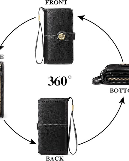 SENDEFN Wallets for Women Leather Credit Card Holder with RFID Blocking Large Capacity Wristlet | with RFID Blocking, Large Capacity, Wristlet, with RFID Blocking, Large Capacity, Wristlet