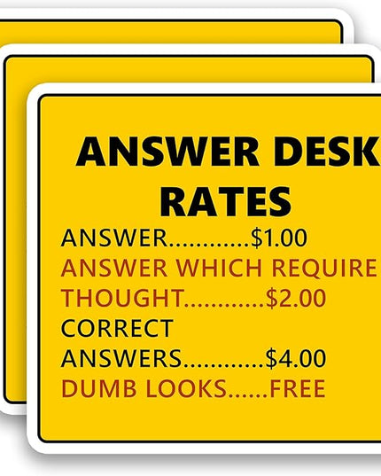 (3Pcs) Answer Desk Rates Stickers Humorous Quotes for Office Decor, Hilarious Funny Gag Gifts for Coworkers Sarcastic Waterproof Vinyl Decal for Water Bottle Desk Laptop Phone Scrapbook, 3" x 2.8"