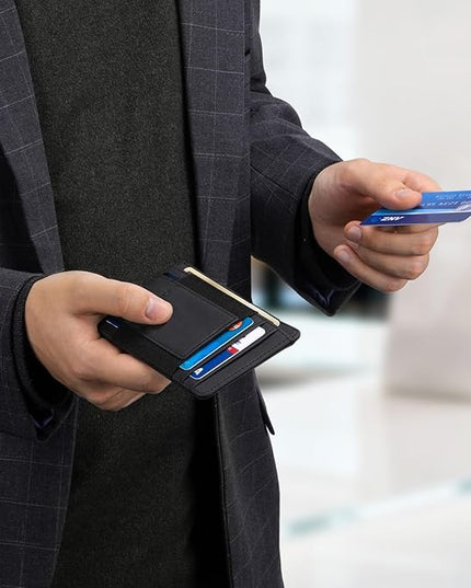 RUNBOX Slim Minimalist Wallet 8-12 Cards Front Pocket RFID Blocking Leather Small Thin Card Holder Wallets for Men and Women Gifts for Him