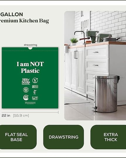 Medium Compostable Drawstring Trash Bags - 6-8 Gallon, 45 Pack | Plastic-Free Kitchen & Bathroom Garbage Bags with Drawstring Handles | Thick Bin Bag Liners for Green & Food Waste