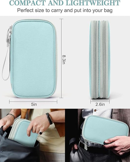 FYY Electronic Organizer, Travel Cable Organizer Bag Pouch Electronic Accessories Carry Case Portable Waterproof Double Layers Storage Bag for Cable, Charger, Phone, Earphone, Medium Size, Mint Green