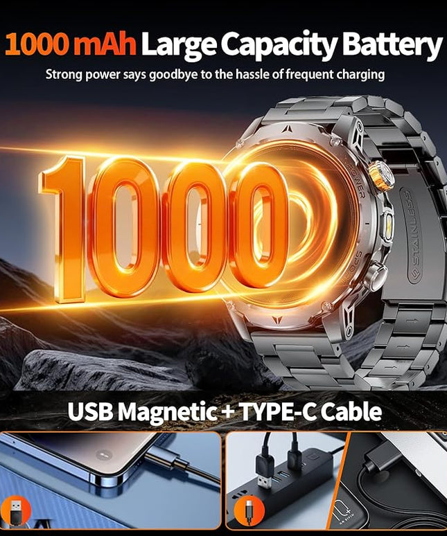 LIGE Smart Watch for Men with 1000mah,1.7" Smartwatch with Always Display,100+ Sports Modes,Flashlight,Health Tracker,IP68 Waterproof, Smart Watch for Android iOS Black