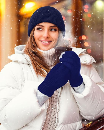 SATINIOR 56 Pcs Bulk Winter Hats and Gloves Set for Homeless Beanies Touchscreen Gloves Knit Cuffed Skull Caps for Men Women