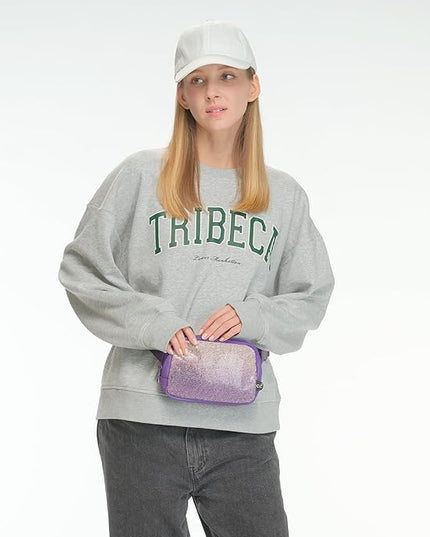 C.C Ombre Rhinestone Fanny Pack – Glitter Crossbody Waist Bag with Adjustable Strap, Multi Color (Ombre Rhinestone - Purple)