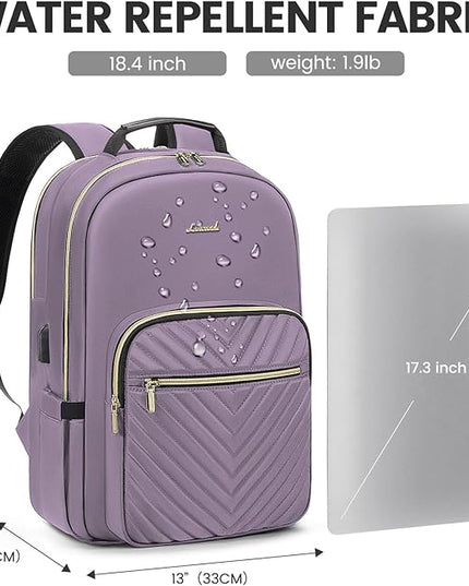 LOVEVOOK Laptop Backpack for Women 18.4 inch,Cute Womens Travel Backpack Purse,Professional Laptop Computer Bag,Waterproof Work Business College Teacher Bag Carry on Backpack with USB Port,Taro Purple