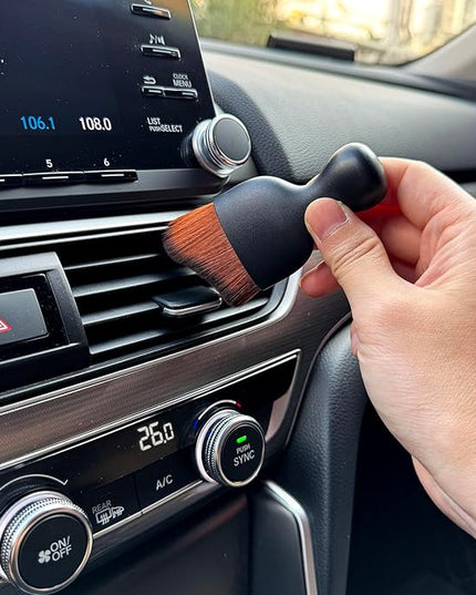 Car Detailing Brush, Soft Bristle Cleaning Brush, Scratch-Free Auto Duster Tool for Dashboard, Air Vents, Leather & Interior Cleaning (Black&Dark Brown)