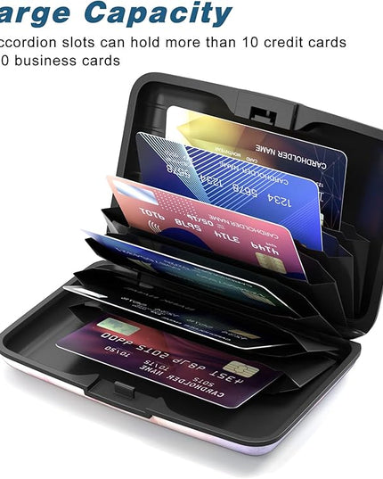 Atufsuat Credit Card Holder, Mini Aluminum Card Wallet RFID Blocking Slim Metal Hard Card Case for Women Men, Colorful Marble
