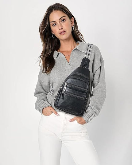 Sling Bag for Women Cross Body Bags Fanny Packs Shoulder Bag Sling Backpack Vegan Leather Trendy Travel Purses Black