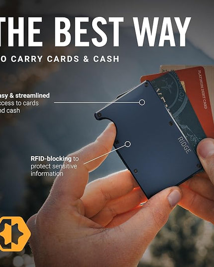 Ridge Wallet for Men - Slim Minimalist Compact Wallet and Card Holder, RFID Protected Front Pocket Wallets for Men with Integrated Cash Strap (Navy)