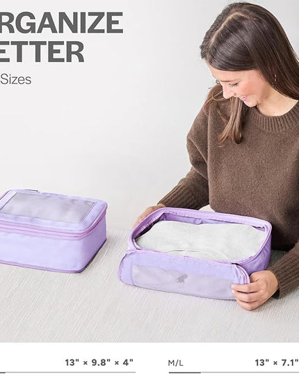 Aerotrunk Compression Packing Cubes for Travel - Luggage Organizer Bags - Double Zipper Packing Cubes for Suitcases (2-Pack, Purple)