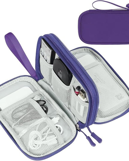 FYY Electronic Organizer, Travel Cable Organizer Bag Pouch Electronic Accessories Carry Case Portable Waterproof Double Layers All-in-One Storage Bag for Cable, Cord, Charger, Phone, Earphone Purple