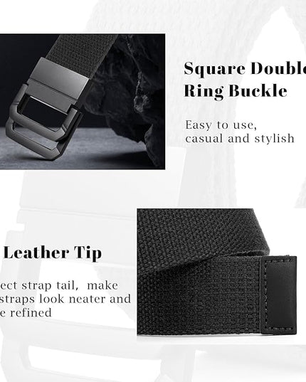 SANSTHS Canvas Belt with Double Ring Buckle, Fabric Web Belt for Women Men Double Ring for Outdoor & Casual Wear