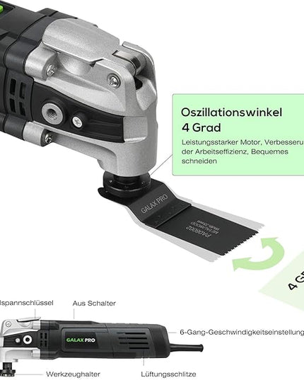 GALAX PRO 3.5A 6 Variable Speed Oscillating Multi Tool Kit with Quick Clamp System Change and 30pcs Accessories, Oscillating Angle:4° for Cutting, Sanding, Grinding