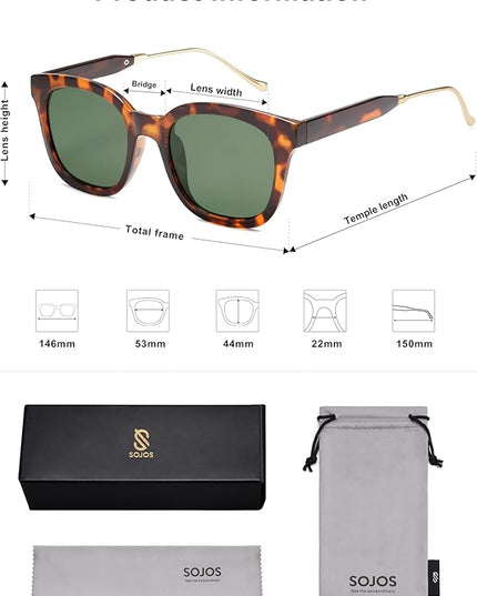 SOJOS Classic Square Polarized Sunglasses Womens Mens Retro Trendy UV400 Sunnies SJ2050