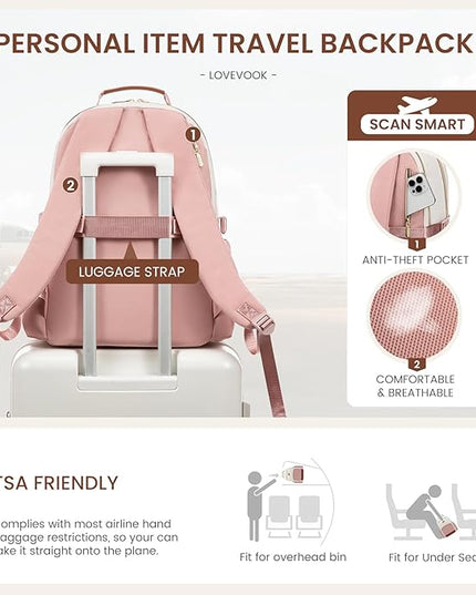 LOVEVOOK Laptop Backpack for Women with Pouch Pocket for Large Capacity Cup,15.6 Inch Teacher Nurse College Work Backpack Purse,Waterproof Laptop Bag Computer Back Pack for Travel, Beige-Pink-Brown