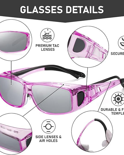 Wzerry Sunglasses Fit Over Glasses Polarized for Men Women, Wrap-Around Glasses UV400 Protection for Driving and Outdoor