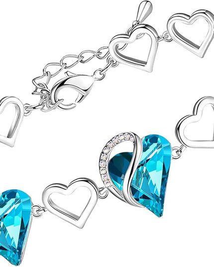 Leafael Infinity Love Heart Link Bracelets, Birthstone or Healing Stone Crystal Bracelet for Women, Silver Tone Jewelry Gifts for Her, 7-inch Chain and 2-inch Extender