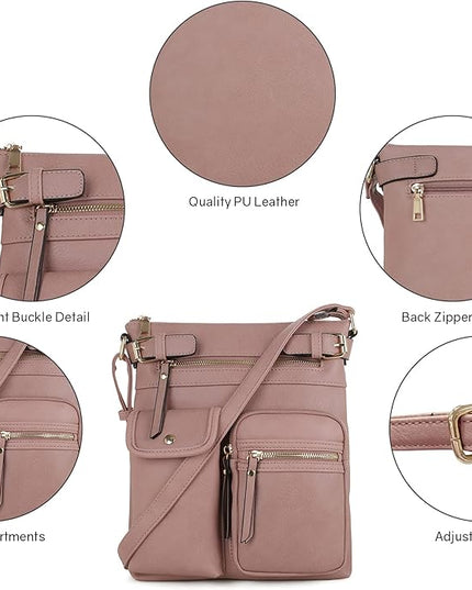 SG SUGU Katie Lightweight Medium Crossbody Bag Shoulder Bag with Multi Pocket for Women