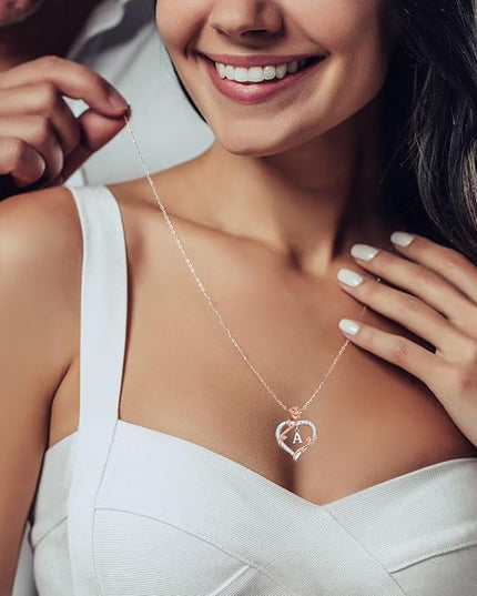 Iefil Christmas Gifts for Women Wife - 925 Sterling Silver Heart Initial Necklace, Anniversary Birthday Gifts for Women, Jewelry Gift for Wife Girlfriend Mom