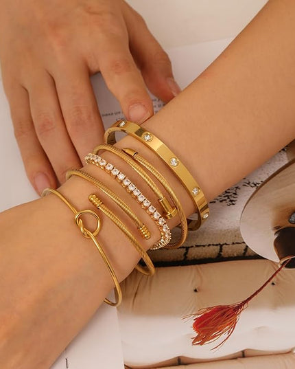 18 K Gold Plated Love Bangle Bracelet Stack Cuff Jewelry for Women Jewelry Set for Women Gift with Box