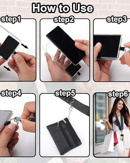 XANGNIER Clip and Go Strap for Phone with Wallet Crossbody, Phone Strap with Zippered Wallet, Adjustable Anti Theft Cellphone Lanyard for Women, Cellphone Chain Accessories, Black
