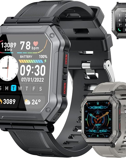Smart Watch for Men Fitness Tracker: Military Digital Mens Watches Bluetooth Make Answer Call Running Waterproof Smartwatch Android Phones iPhone Samsung Compatible Heart Rate Monitor Step Pedometer
