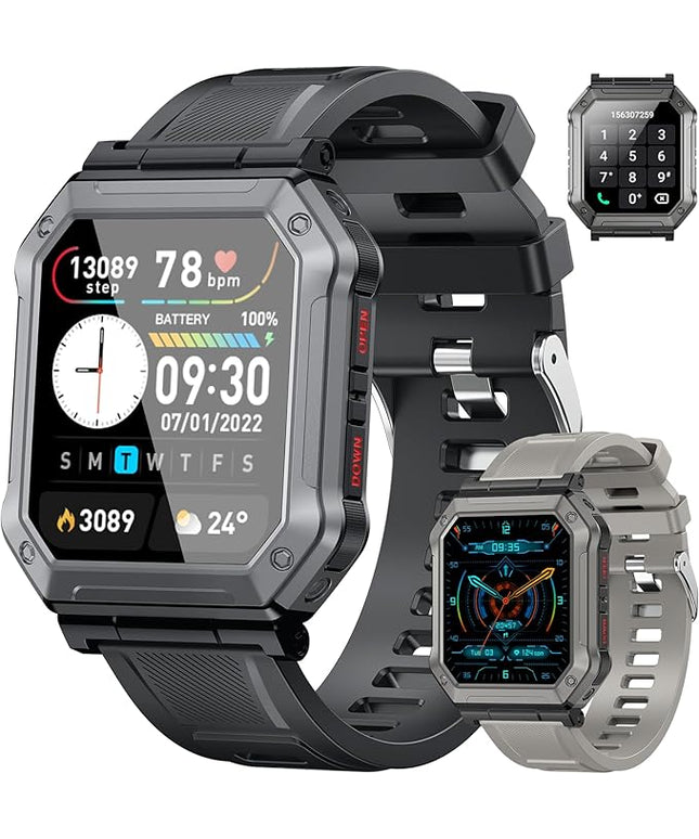 Smart Watch for Men Fitness Tracker: Military Digital Mens Watches Bluetooth Make Answer Call Running Waterproof Smartwatch Android Phones iPhone Samsung Compatible Heart Rate Monitor Step Pedometer