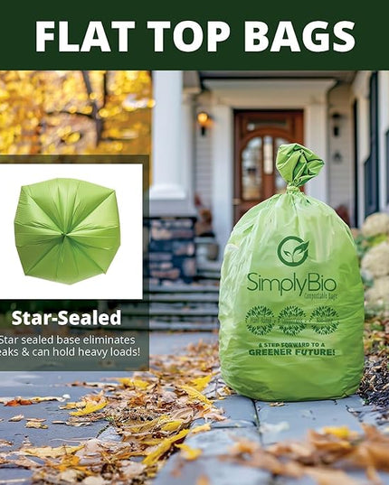 60-64 Gallon Compostable Trash Bags 12 Bags with Flat-Top Large Compost Bags Thick 1.57 Mil, 242.72 Liter Lawn and Yard Waste Bag for Outdoor Garden ASTM D6400, US BPI and OK Compost Home Certified