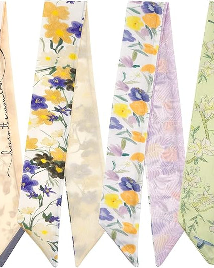 4 Pack Purse Scarf Handbags Skinny Twill Hair Scarves Narrow Neck Scarf Band Women Fashion Accessories Bag Charms