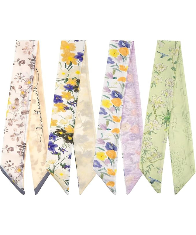 4 Pack Purse Scarf Handbags Skinny Twill Hair Scarves Narrow Neck Scarf Band Women Fashion Accessories Bag Charms