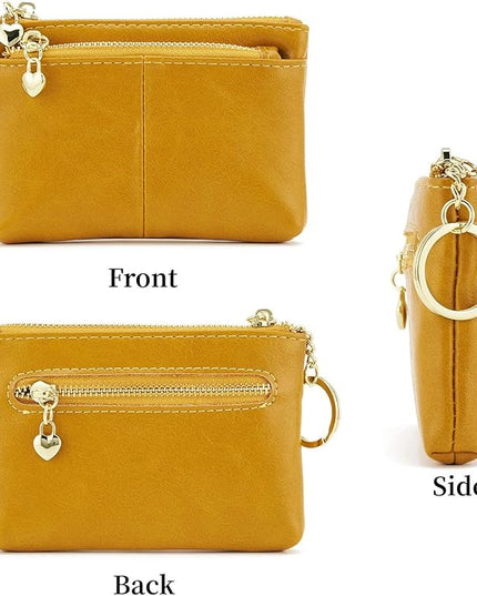 ZOOEASS Women PU Leather Zip Mini Coin Purse With Key Ring Triple Zipper Card Holder Wallet (Yellow)