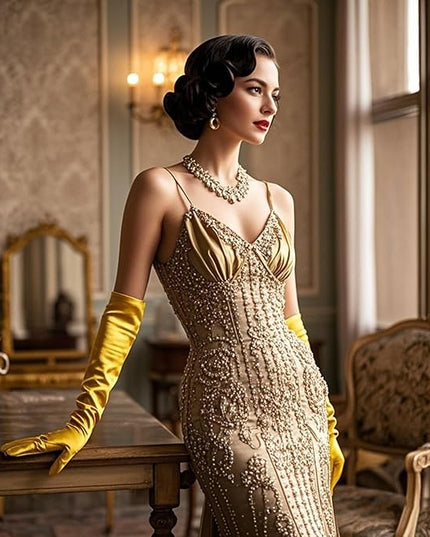 THARAHT Women Long Gloves with Satin Elbow Length for 1920s Opera Tea Party Costumes Bridal Evening Dress