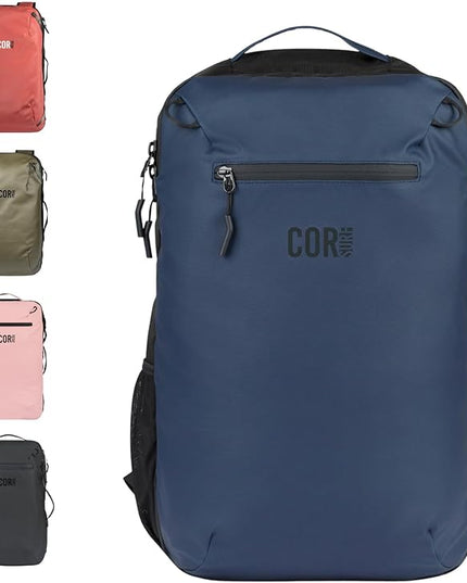 COR Surf Carry On Travel Laptop Backpack with Secret Passport Pockets | Daypack Business Weekender Luggage Backpack for Men and Women | The Island Hopper (40L, Navy Blue)