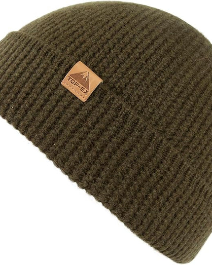 TOP-EX PolarWool™ 100% Merino Wool Fisherman Beanie Hat | Soft Single Layer Warm Short Sailor Trawler Cap for Men Women