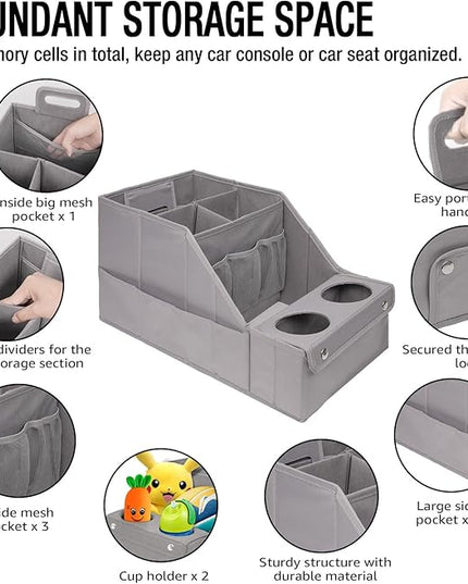 MULISOFT Car Seat Organizer - Backseat Organizer with 11 Storage Compartments and 2 Cup Holders for Travel, Kids