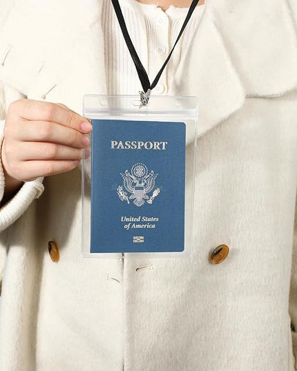3 Pack 4x6inch Extra Large Passport Holders ID Badge PVC Card Holder with Black Lanyards, Clear Passport Cover Waterproof Lanyard Card Holder Passport Sleeve Protector for Cruise Credit Card Ticket