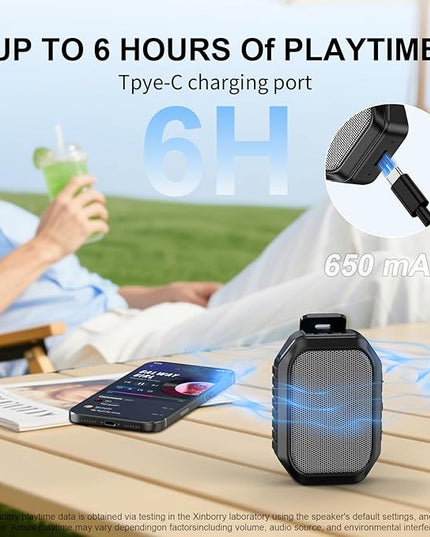 Wearable Bluetooth Speaker,IPX7 Waterproof Outdoor Speakers,Clip-On Wireless Small Portable Speaker with Bluetooth 6.0,TWS,Hands-Free Calls for Work,Golf,Camping