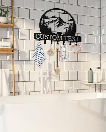 KAINSY Personalized Key Holder for Wall, Custom Name Metal Forest Bear Key Hooks, Coat Hook Key Holder Wall Mount, Key Rack Hanger Organizer for Kitchen, Entryway, Hallway, Door, Home Decor Gifts