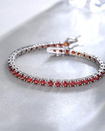 FANCIME Birthstone Bracelet Sterling Silver Gemstone Tennis Bracelets Fine Jewelry Wedding Bridal Prom Birthday Gift for Women Her, Length 7.2 Inch Width 4mm