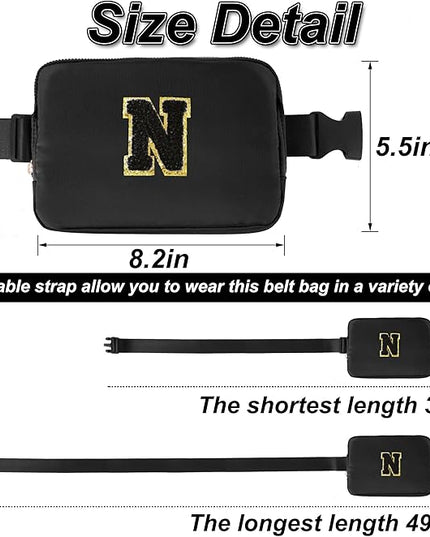 Uygafly Personalized Belt Bag for Women Girls - Fashion Mini Waist Packs with Adjustable Strap - Trendy Travel Fanny Pack Crossbody Bags with Initial Letter - Teen Gifts | Black,Black N