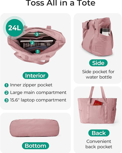 BAGSMART Tote Bag for Women, Tote Bag with Zipper Work Tote with Compartments Nurse Shoulder Hanbag for Travel, Gym