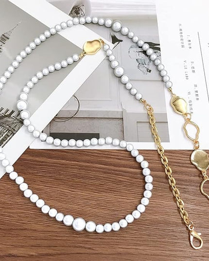 Phone Pearl Lanyard Phone Crossbody Strap,Pearl Beaded+Metal Chain with Tether Tab, Hands-Free Shoulder Cellphone Strap Compatible with Most Phones for Women (H)
