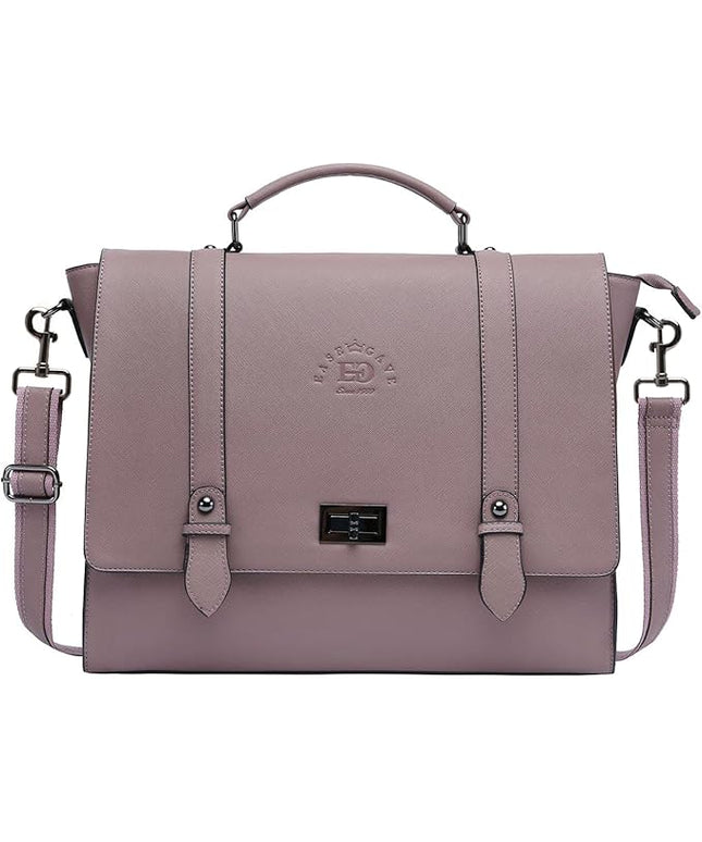 EaseGave Women's 15.6 Inch Laptop Briefcase, Vintage Purple Saffiano Eco-Leather, 4 Large Compartments, 2 Slip Pockets, 1 Zip-Fastening Pocket