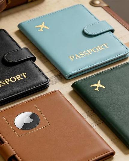 Passport Holder with Airtag Slot Cards Cash Air Ticket Pocket, Travle Gifts for Women Men RFID Blocking Wallet, Passport Book Cover Case Black