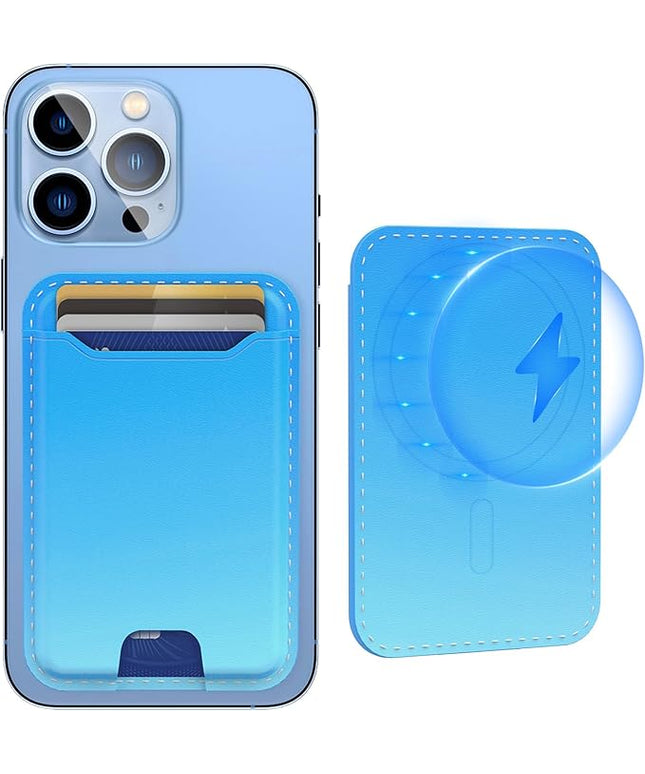 TopMade for Magsafe Wallet, Magnetic Wallet Card Holder for iPhone 16, iPhone 15/14/13/12 Series, Leather Magnetic Phone Wallet with Powerful Magnet, Credit Card RFID Blocking, Fit 4 Cards, Blue Fade