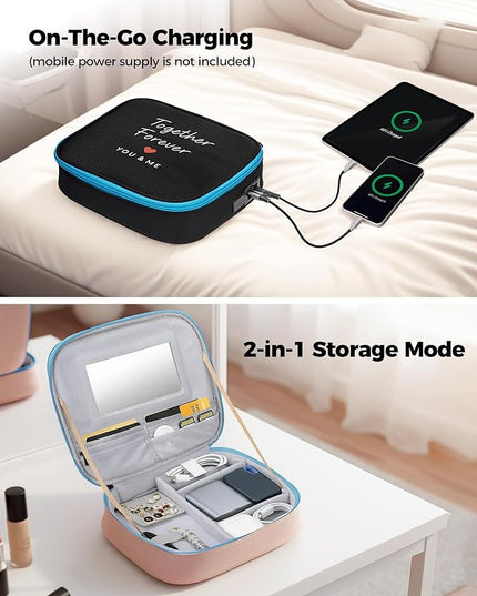 MATEIN Valentines Day Gifts for Couples, Mr and Mrs Gifts, Electronics Organizer Travel Case with USB Port, 2-Pack Couple Cord Organizer Bag 2-in-1 Cable Storage Bag for Tech Accessories and Makeup