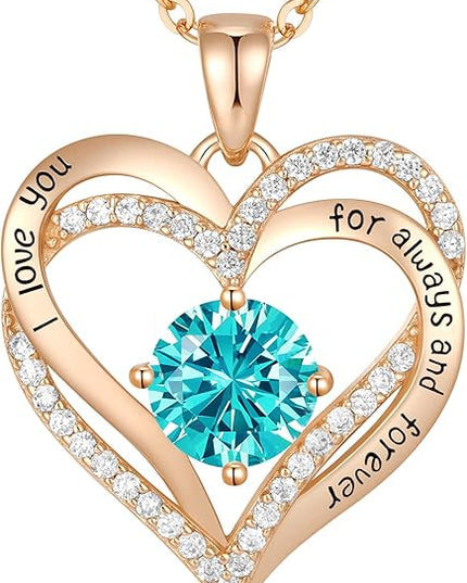 CDE Forever Love Heart Necklaces for Women, Wedding Anniversary, Birthday Mothers Day Christmas Day Gifts for Mom, Mother, Wife, friend, S925 Silver Jewelry with Birthstone Pendant